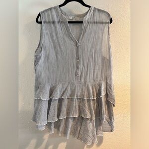 Libby Edelman Blue and White Ruffle Blouse Size XXL